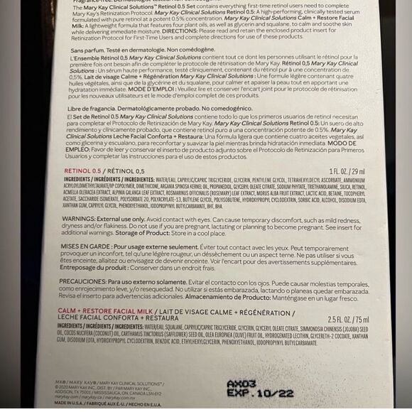 Mary Kay Clinical Solutions Set Retinol .5 and Calm Restore Face Milk New in Box - Picture 11 of 11